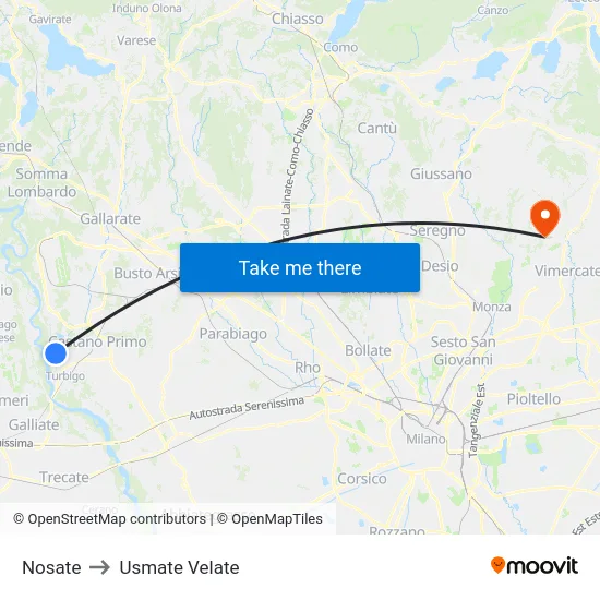 Nosate to Usmate Velate map