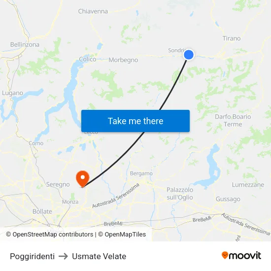 Poggiridenti to Usmate Velate map
