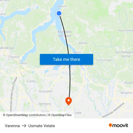 Varenna to Usmate Velate map