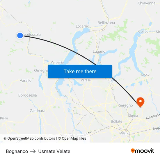 Bognanco to Usmate Velate map