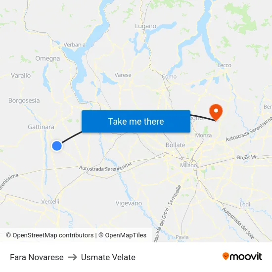 Fara Novarese to Usmate Velate map