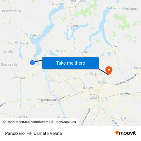 Paruzzaro to Usmate Velate map
