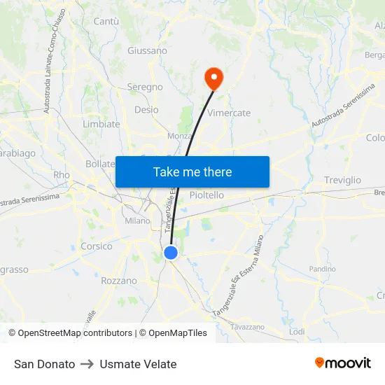 San Donato to Usmate Velate map