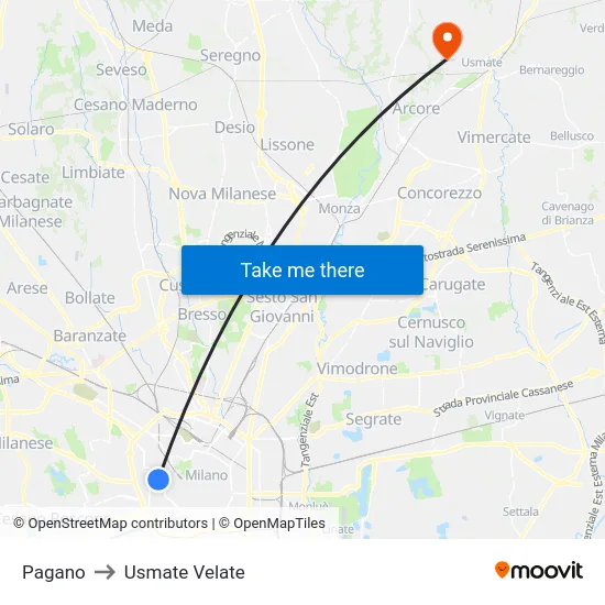 Pagano to Usmate Velate map