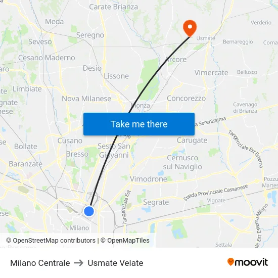 Milano Centrale to Usmate Velate map