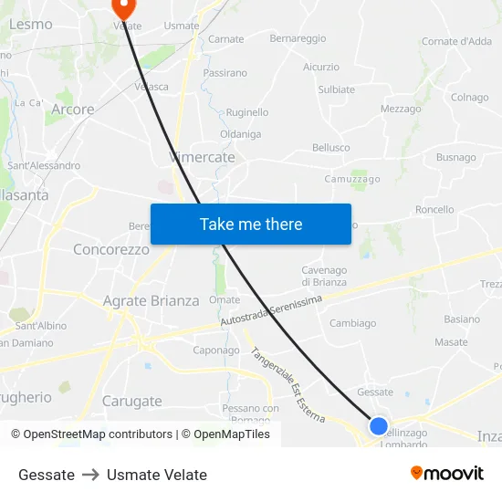 Gessate to Usmate Velate map