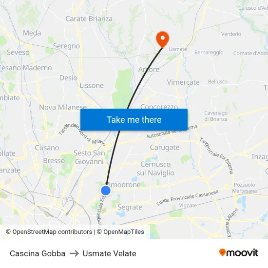 Cascina Gobba to Usmate Velate map