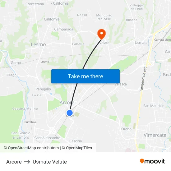 Arcore to Usmate Velate map