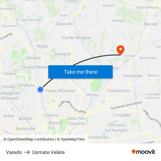 Varedo to Usmate Velate map