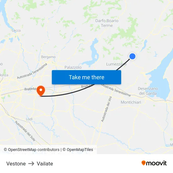 Vestone to Vailate map