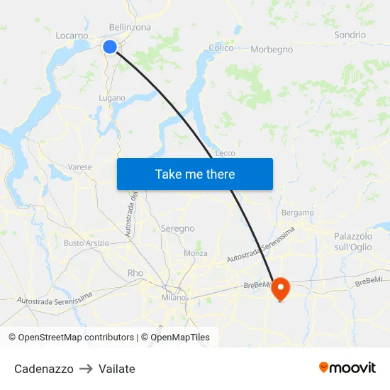 Cadenazzo to Vailate map