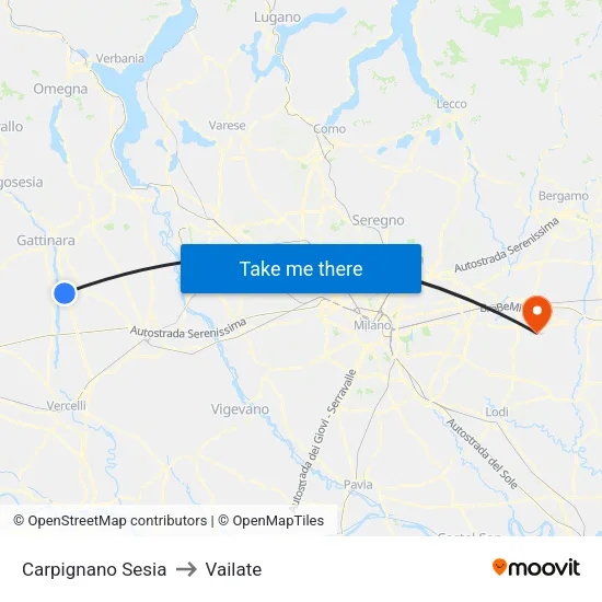 Carpignano Sesia to Vailate map