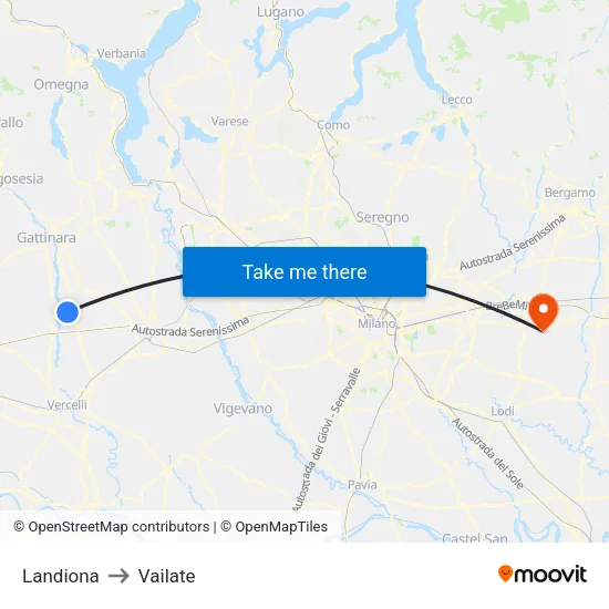Landiona to Vailate map
