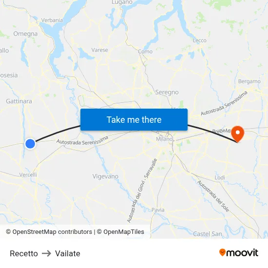 Recetto to Vailate map