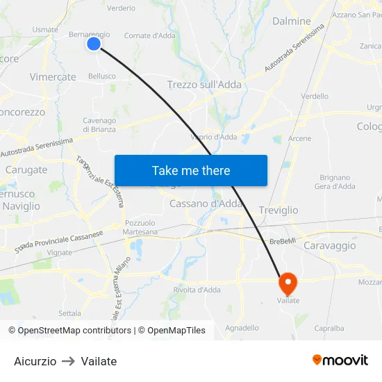 Aicurzio to Vailate map