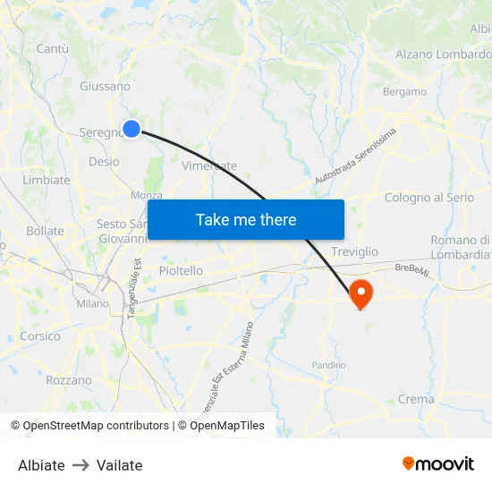 Albiate to Vailate map