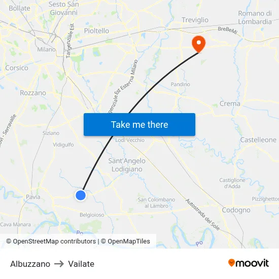 Albuzzano to Vailate map