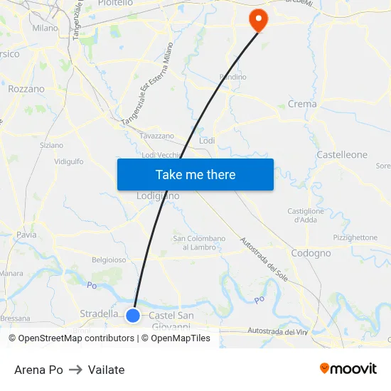 Arena Po to Vailate map