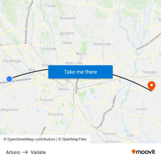 Arluno to Vailate map