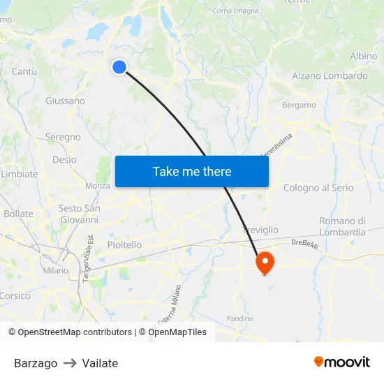 Barzago to Vailate map