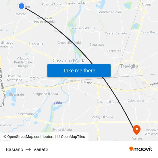 Basiano to Vailate map