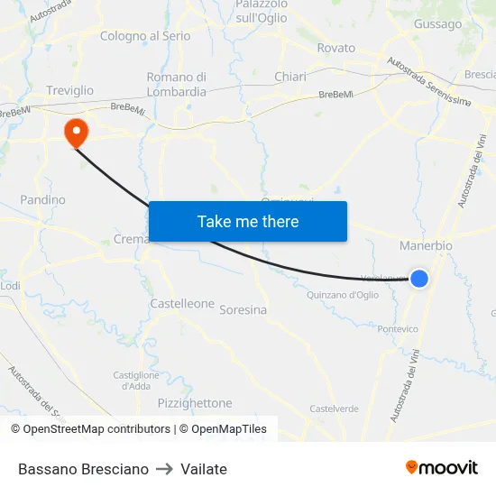 Bassano Bresciano to Vailate map