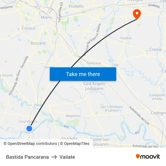Bastida Pancarana to Vailate map