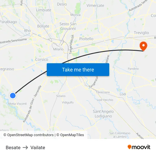 Besate to Vailate map