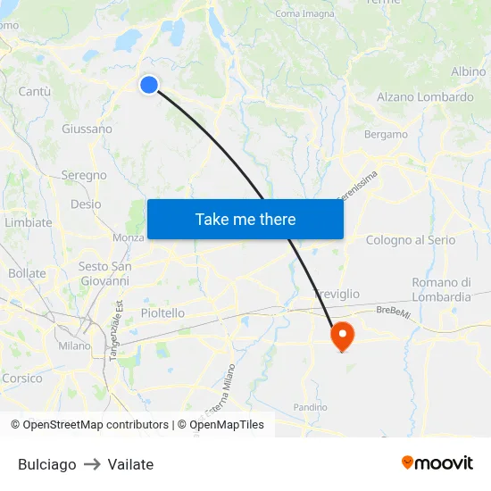 Bulciago to Vailate map