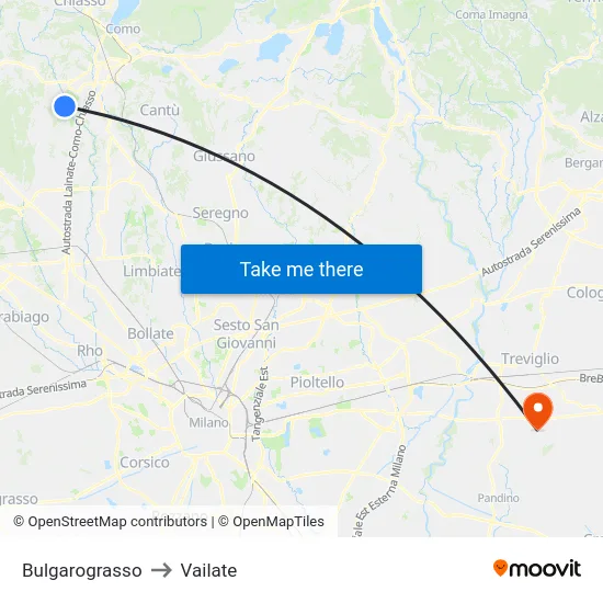 Bulgarograsso to Vailate map