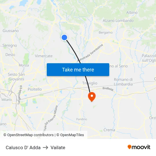 Calusco d'Adda to Vailate map