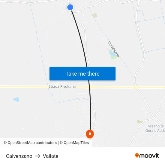 Calvenzano to Vailate map