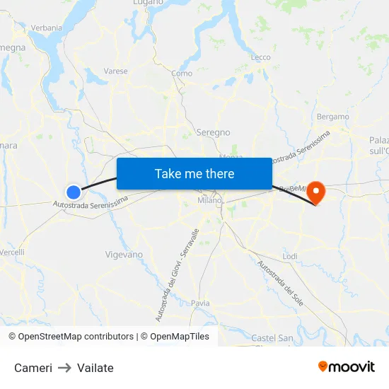 Cameri to Vailate map