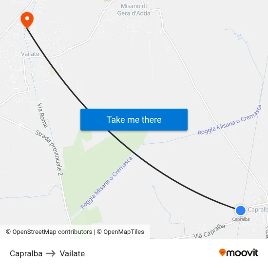 Capralba to Vailate map