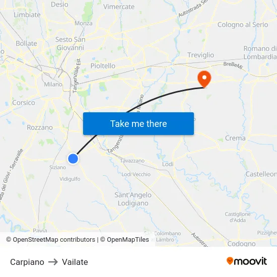 Carpiano to Vailate map