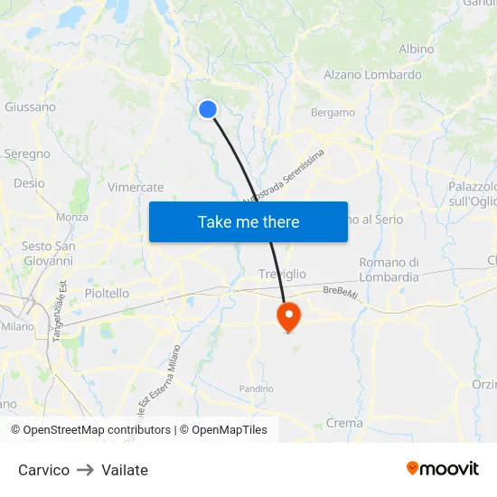 Carvico to Vailate map