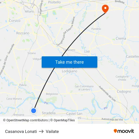 Casanova Lonati to Vailate map