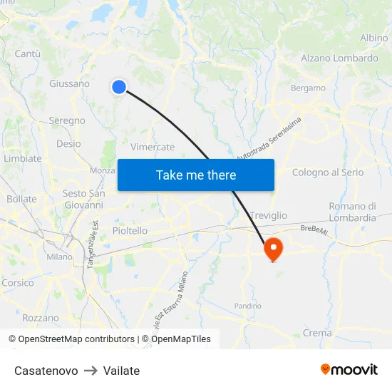 Casatenovo to Vailate map