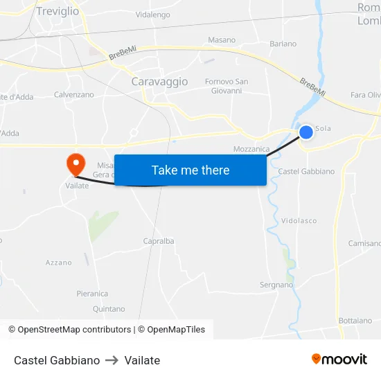 Castel Gabbiano to Vailate map