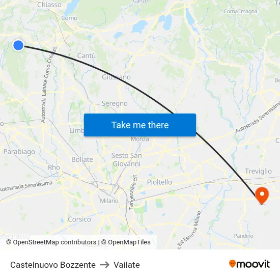 Castelnuovo Bozzente to Vailate map