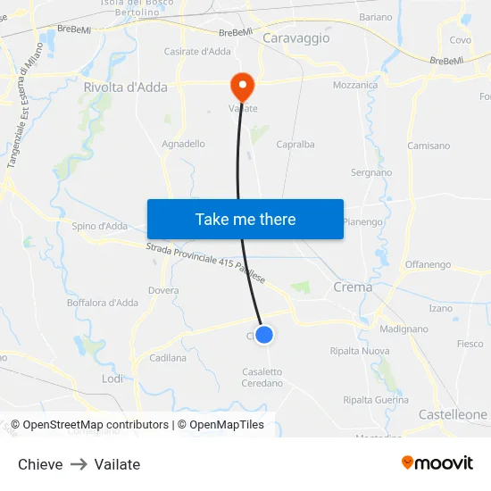 Chieve to Vailate map