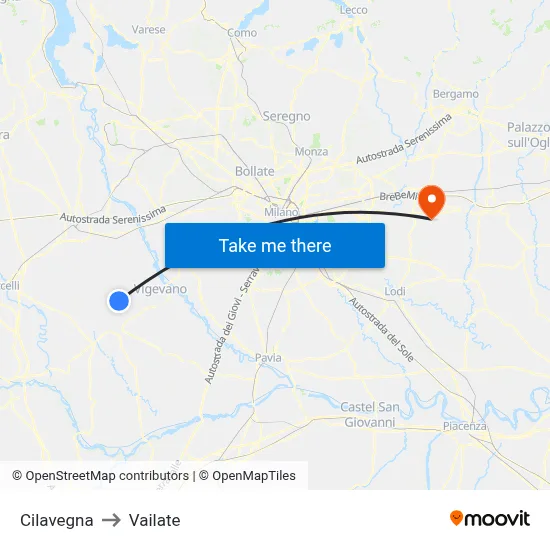 Cilavegna to Vailate map