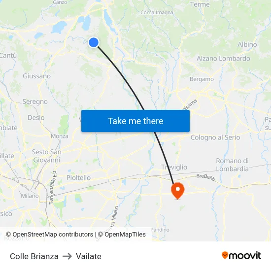 Colle Brianza to Vailate map