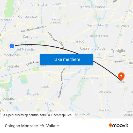Cologno Monzese to Vailate map