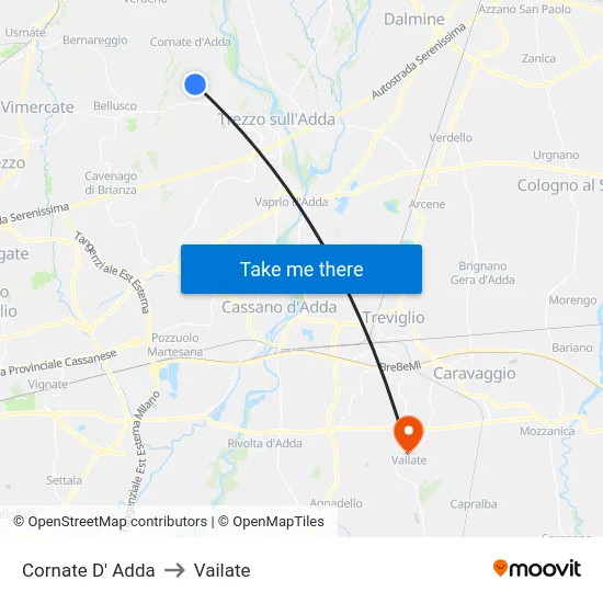 Cornate d'Adda to Vailate map