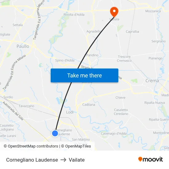 Cornegliano Laudense to Vailate map