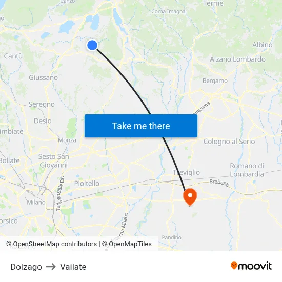 Dolzago to Vailate map