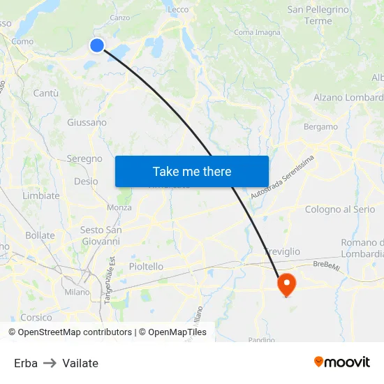 Erba to Vailate map