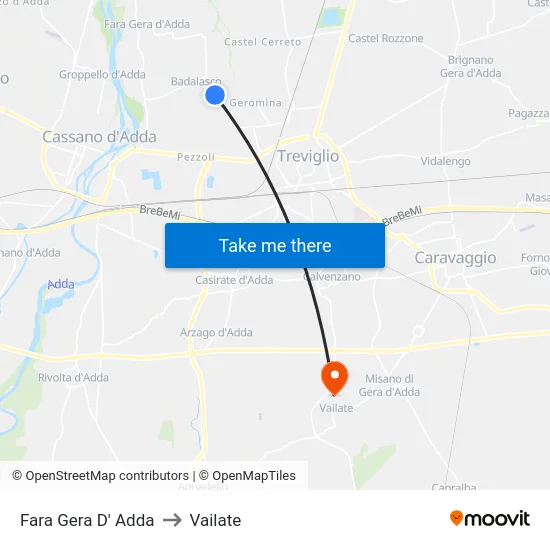 Fara Gera D' Adda to Vailate map