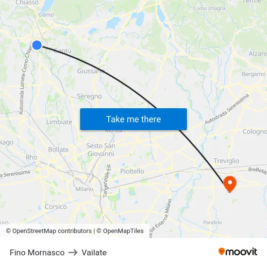 Fino Mornasco to Vailate map